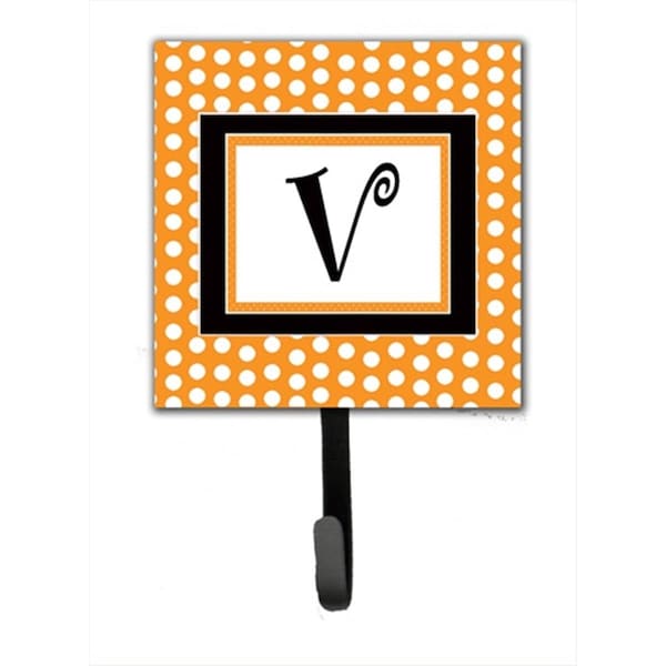 Carolines Treasures Letter V Initial Monogram - Orange Polka Dots Leash Holder Or Key Hook CJ1033-VSH4 - main